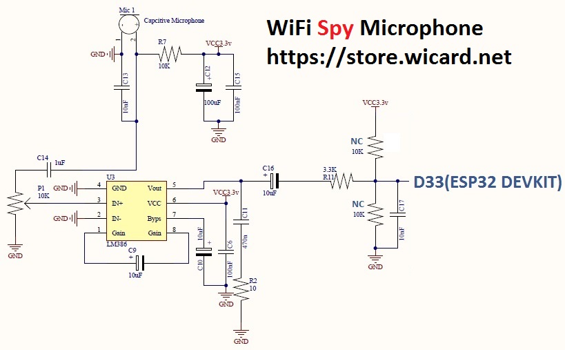 esp32 wifi esp spy microphone shcematic